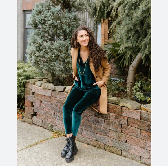 Smash + Tess Pants - Smash + Tess Emerald Velvet Jumpsuit